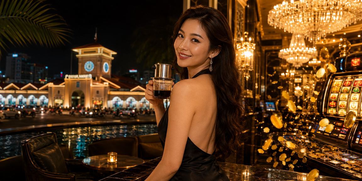 Người dùng Hồ Chí Minh chơi slot game trên điện thoại tại quán cà phê